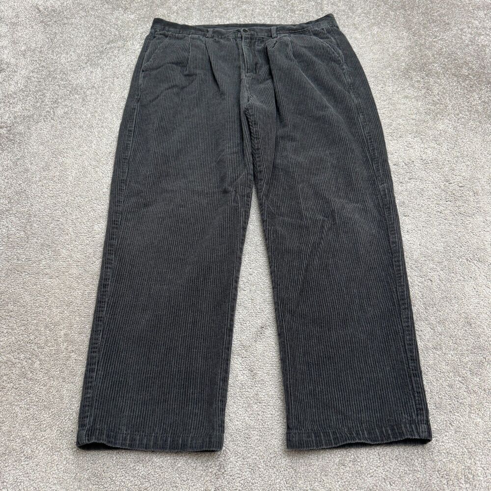Unbranded Corduroy Trousers Pants Mens 38x32 Gray Pleated Front Wide Wale Casual